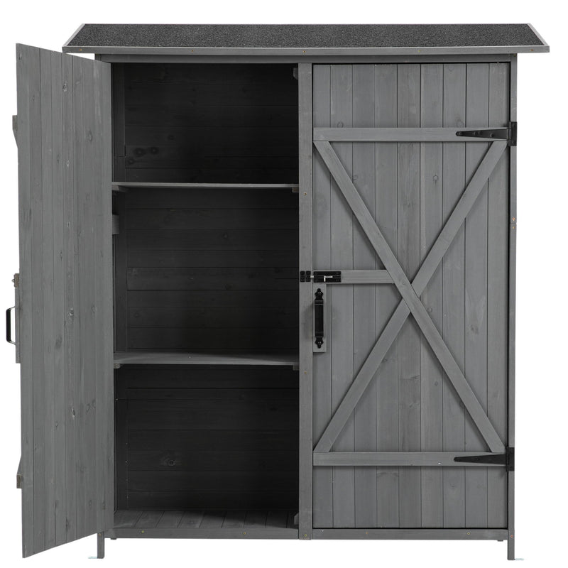 Outdoor Storage Shed With Lockable Door, Wooden Tool Storage Shed With Detachable Shelves & Pitch Roof