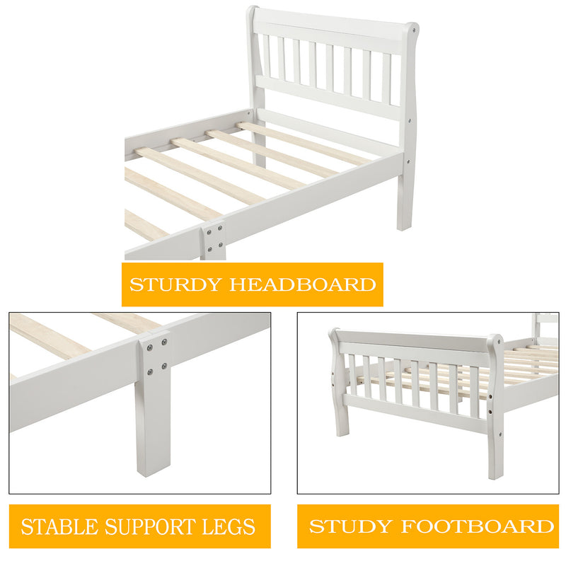 Wood Platform Bed Twin Bed Frame Panel Bed Mattress Foundation Sleigh Bed with Headboard/Footboard/Wood Slat Support