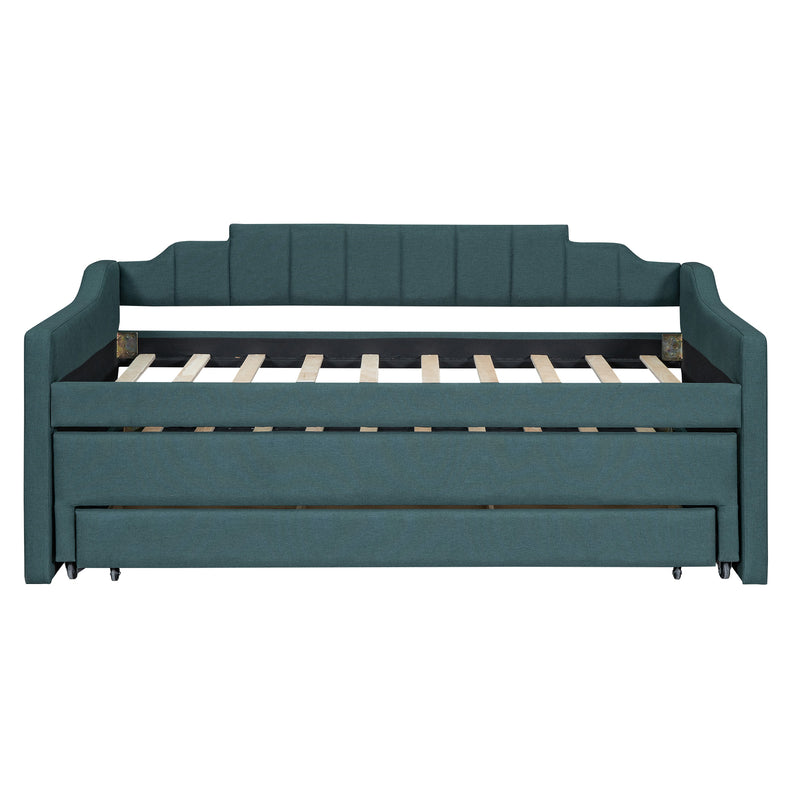 Twin Size Upholstered Daybed with Trundle and Three Drawers,Green