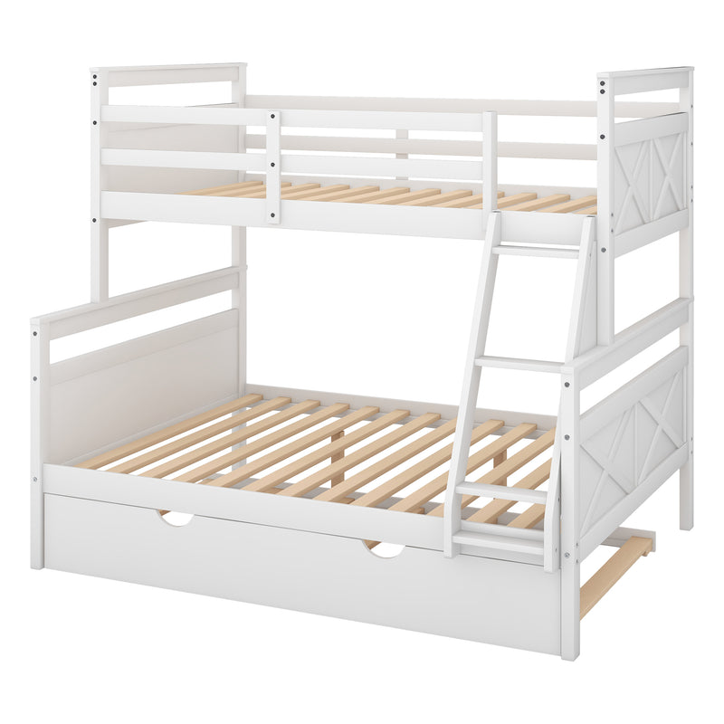 Twin over Full Bunk Bed with Ladder, Twin Size Trundle, Safety Guardrail, White(Old SKU: SM000208AAE-1)