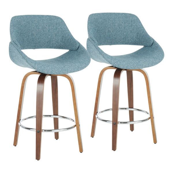 Fabrico - Mid Century Modern, Fixed Height Counter Stool With Round Footrest (Set of 2)