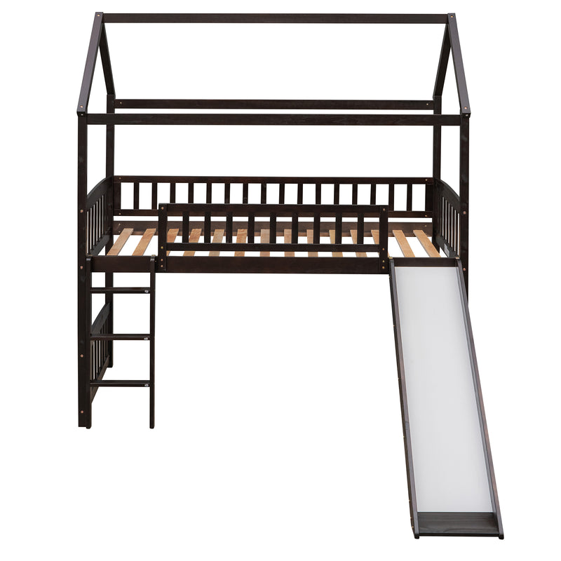 Twin Loft Bed with Slide, House Bed with Slide,Espresso(OLD SKU :LT000212AAP)