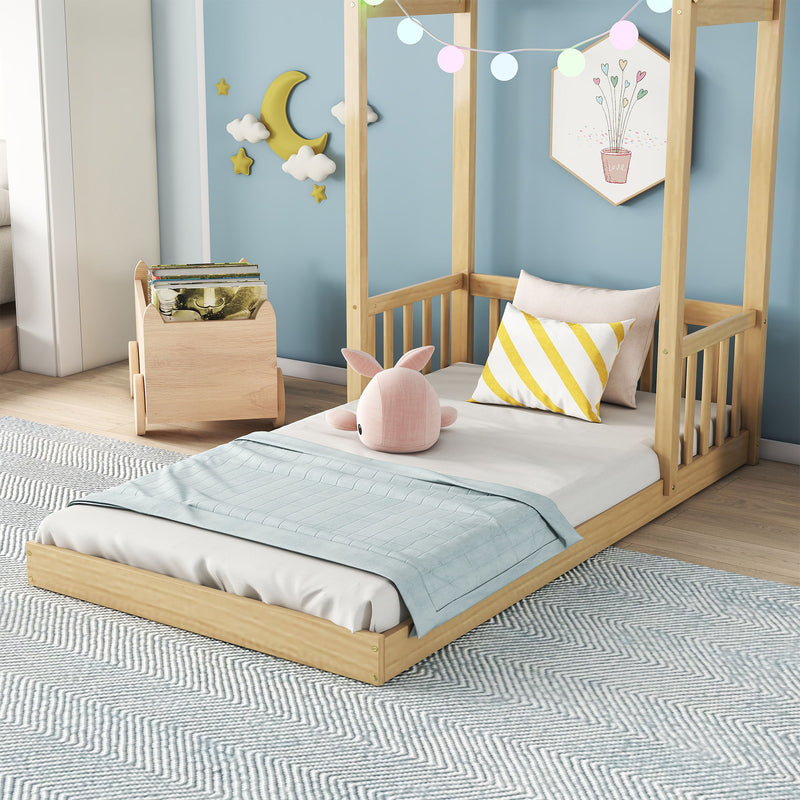 House-Shaped Roof Headboard Floor Bed, (Without Slats)