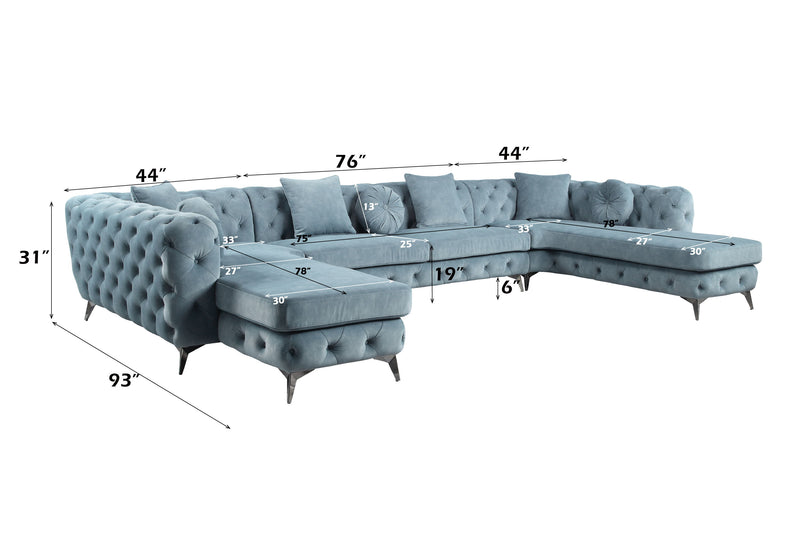 Zerah - Sectional Sofa With 7 Pillows - Dusty Blue