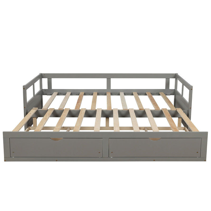 Wooden Daybed With Trundle Bed And Two Storage Drawers, Extendable Bed Daybed, Sofa Bed For Bedroom Living Room