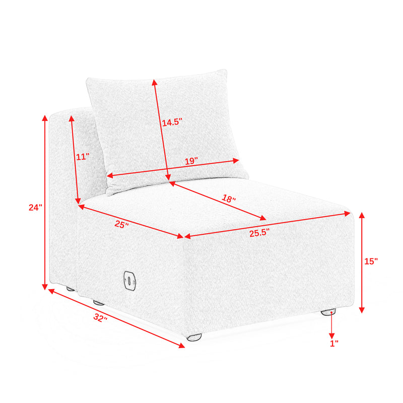 U Shape Sectional Sofa including Two Single Seat, Two Chaises and Two Ottomans, Modular Sofa, DIY Combination, Loop Yarn Fabric, Navy