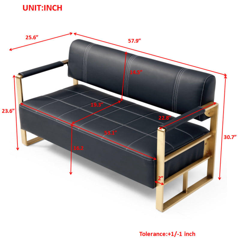 Modern Upholstery Accent Loveseat Sofa For Living Room 2 Seater With Golden Metal Arms