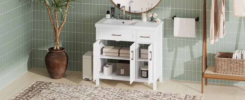 Bathroom Vanity Cabinet With Resin Integrated Sink - 2 Drawers, 3 Doors