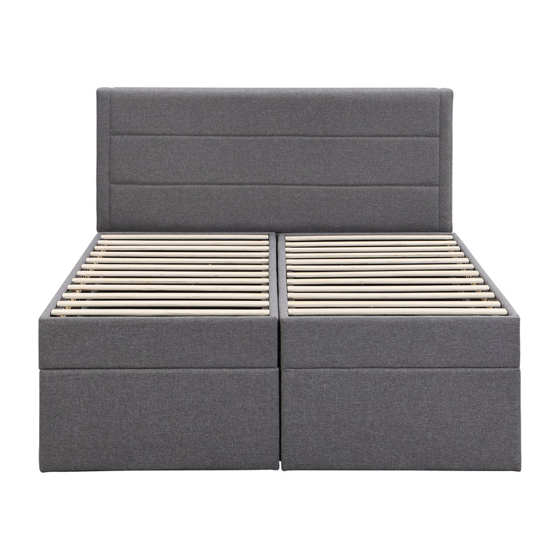 Queen Size Upholstered Platform Bed with Storage Underneath, Gray