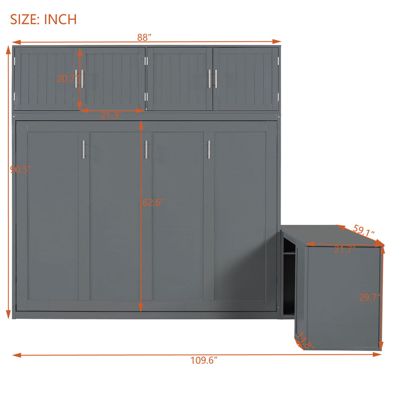 Wall Murphy Bed With Desk And Storage Shelves And Big Cabinets