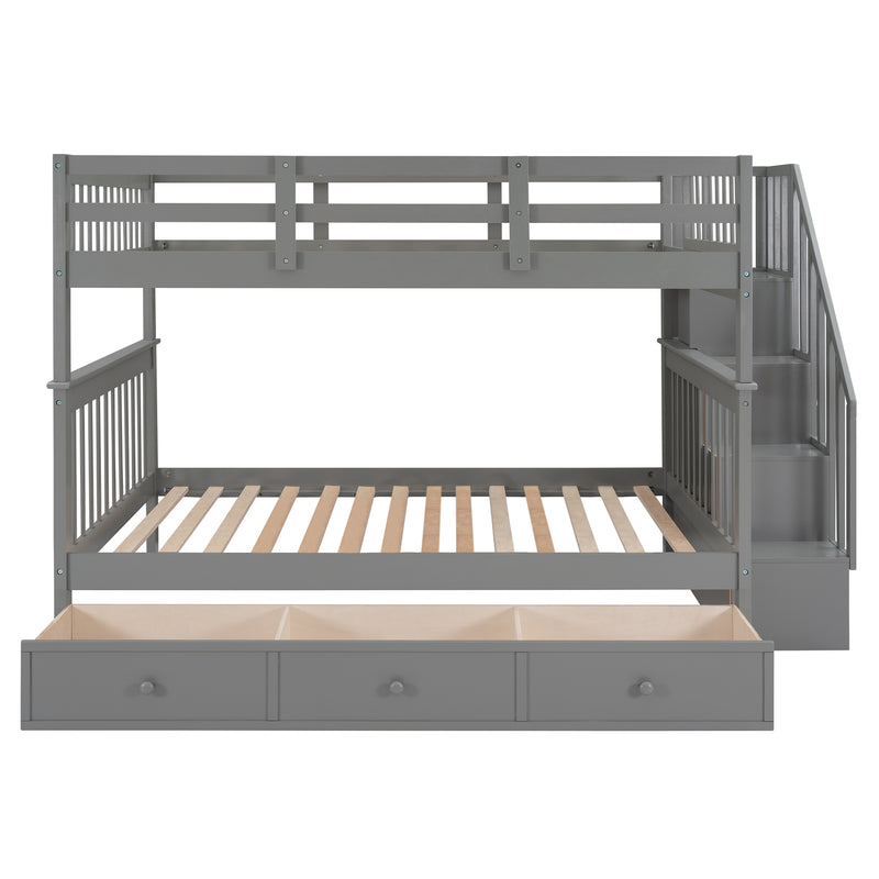 Stairway Full-Over-Full Bunk Bed with Drawer, Storage and Guard Rail for Bedroom, Gray color( old sku: LP000310AAE )