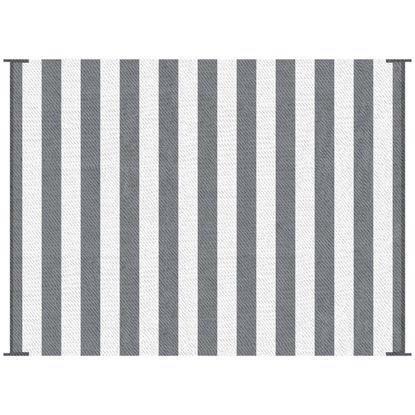 Outsunny - Reversible Outdoor Rug, 9' x 12' Waterproof Plastic Straw Floor Mat, Portable Rv Camping Carpet With Carry Bag, Large Floor Mat For Backyard, Deck, Picnic, Beach - Gray & White Striped