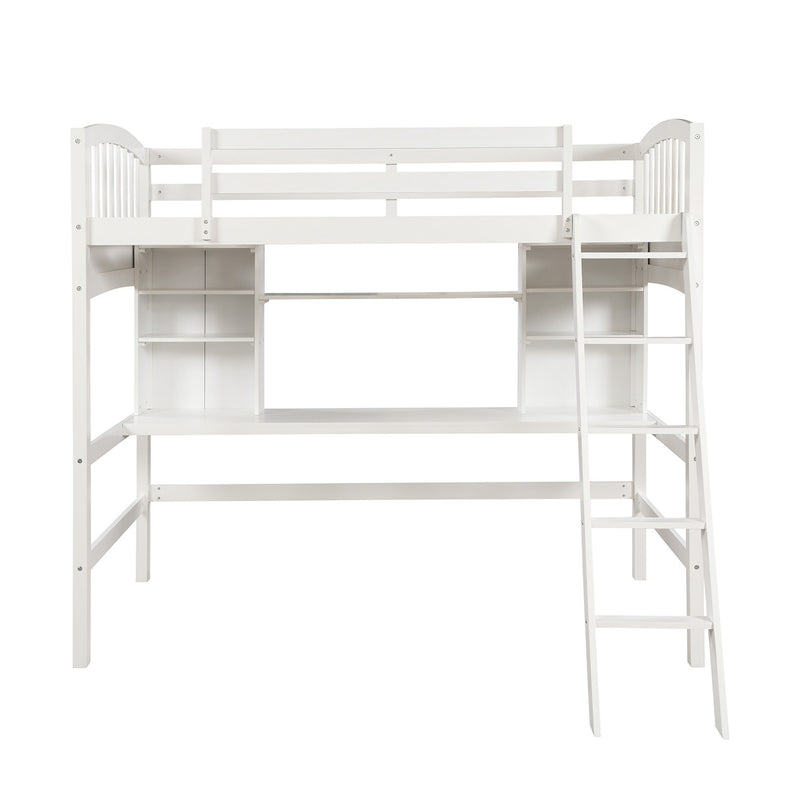 Twin size Loft Bed with Storage Shelves, Desk and Ladder, White(OLD SKU :LP000140KAA)