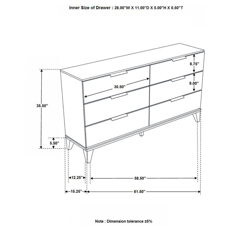 Mays - 6-Drawer Dresser - Walnut