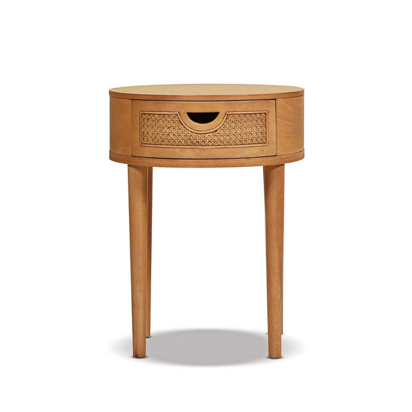 Cabana - Round Cane Storage Side Table - Natural Brown Oak