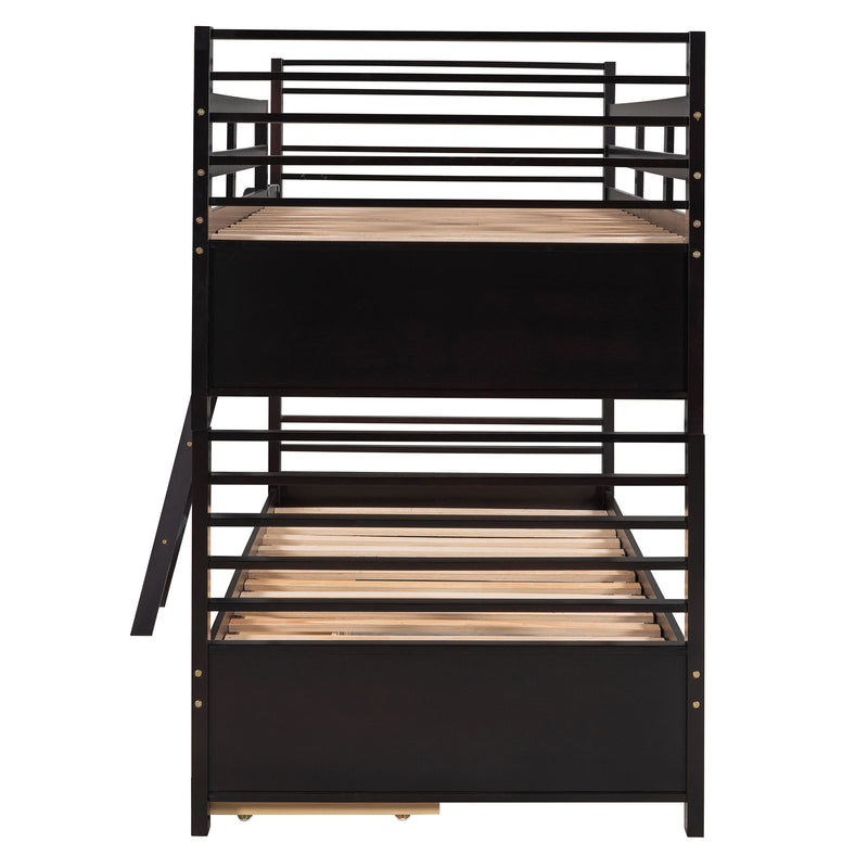 Twin over Twin Wood Bunk Bed with Two Drawers - Espresso