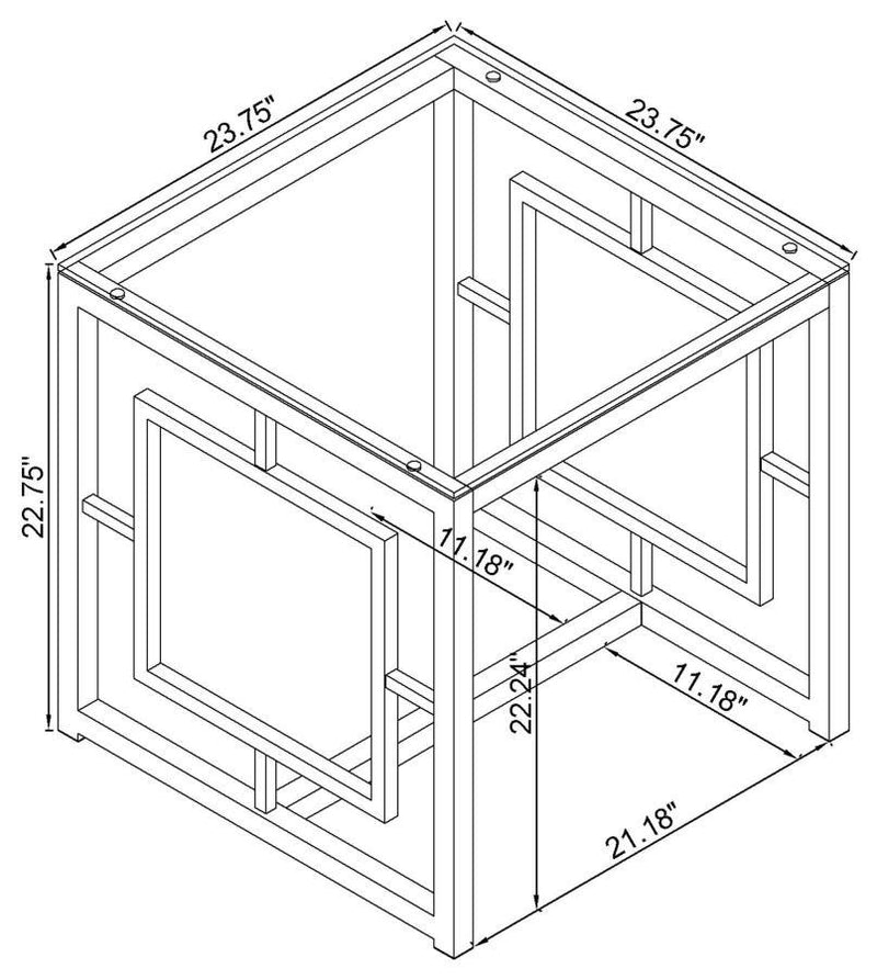 Merced - Square Glass Top Side End Table - Nickel - Atlantic Fine Furniture Inc