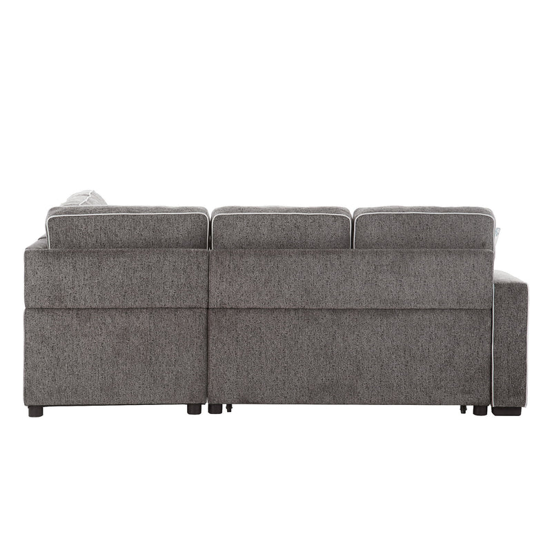 L-Shaped Pull Out Sofa Bed Modern Convertible Sleeper Sofa With 2 USB Ports, 2 Power Sockets And 3 Pillows For Living Room