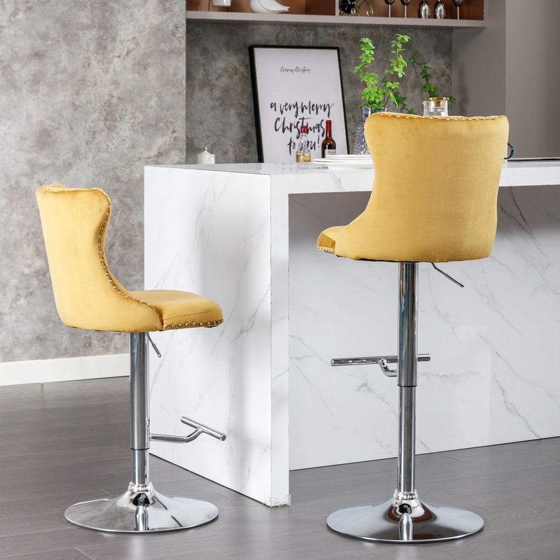 Swivel Velvet Barstools Adjusatble Seat Height From 25-33", Modern Upholstered Chrome Base Bar Stools With Backs Comfortable Tufted For Home Pub And Kitchen Island (Set of 2)