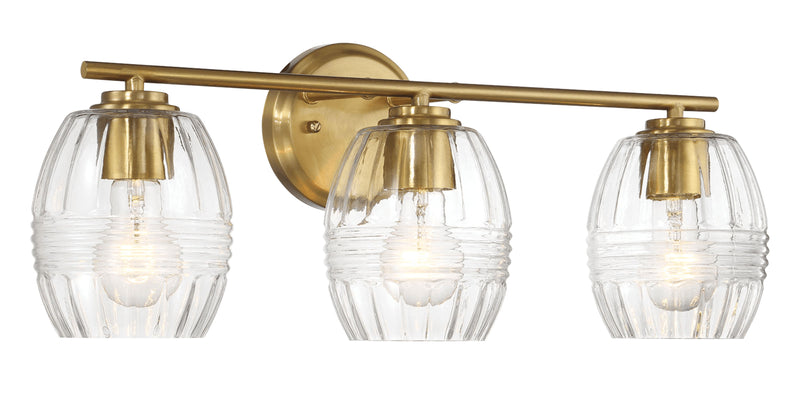 Luster - 3 Lights Vanity With Clear For Bathrooms Above Mirror Wall Lamp Satin - Clear / Gold