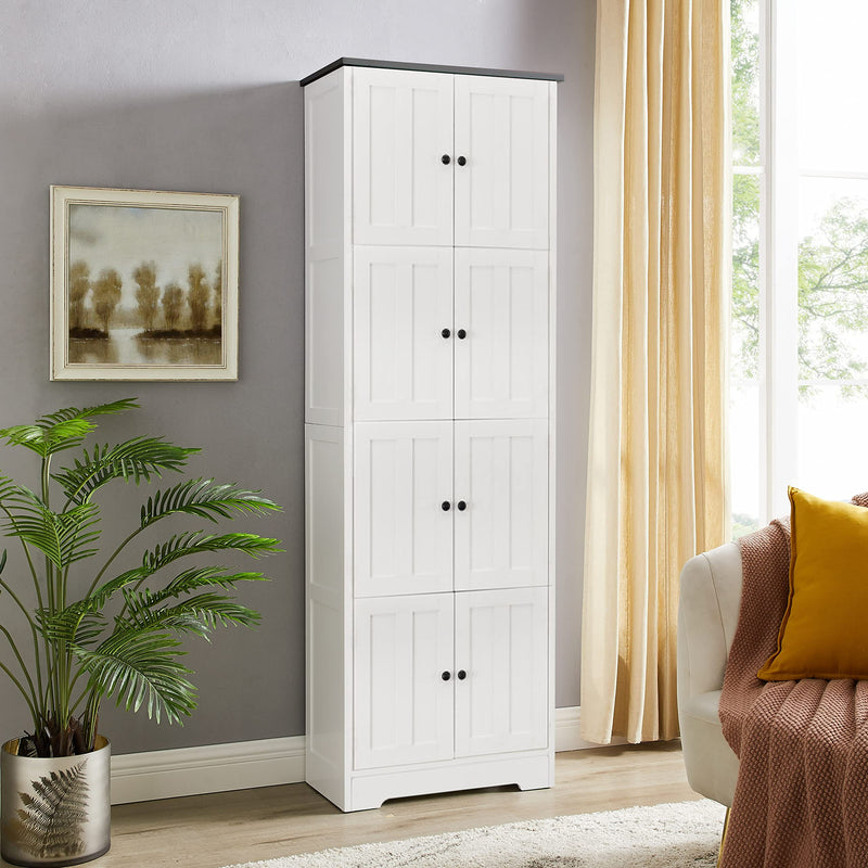 Tall Storage Cabinet With 8 Doors And 4 Shelves, Wall Storage Cabinet For Living Room, Kitchen, Office, Bedroom, Bathroom