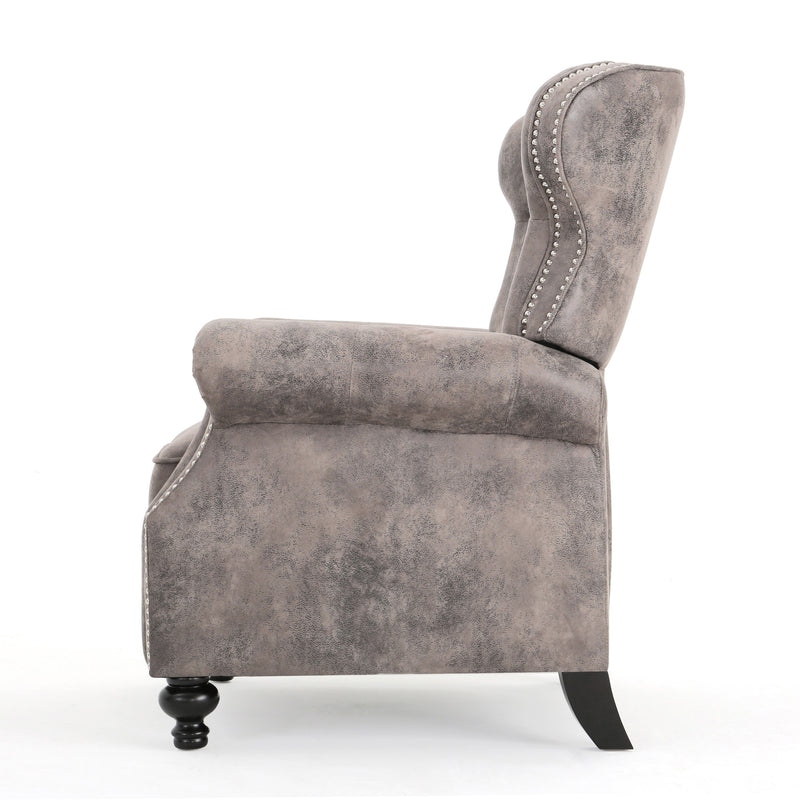 Accented Push Back Recliner Chair With Rolled Arms, Enjoy Cocooning Comfort