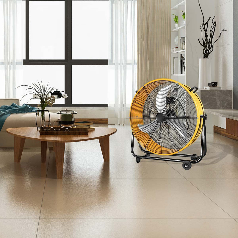 3 Speed Heavy Duty Metal Industrial Drum Fan, Air Circulation - Yellow