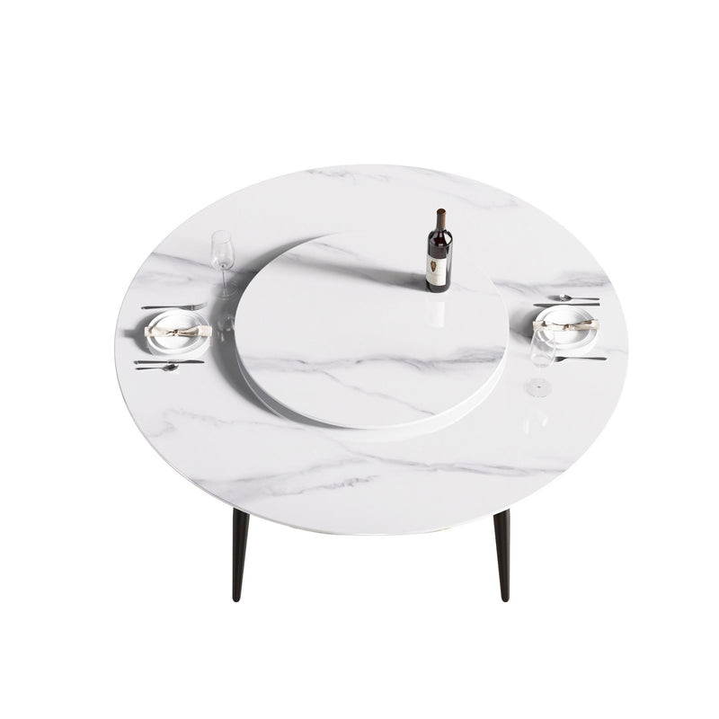 Modern Artificial Stone Round Dining Table, Can Accommodate 6 People Artificial Stone Turntable - White