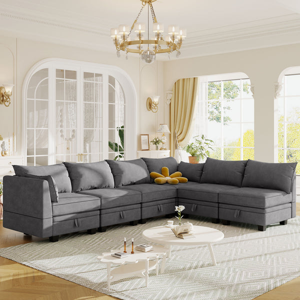 U_Style Modern Large U-Shape Modular Sectional Sofa, Convertible Sofa Bed with Reversible Chaise for Living Room, Storage Seat