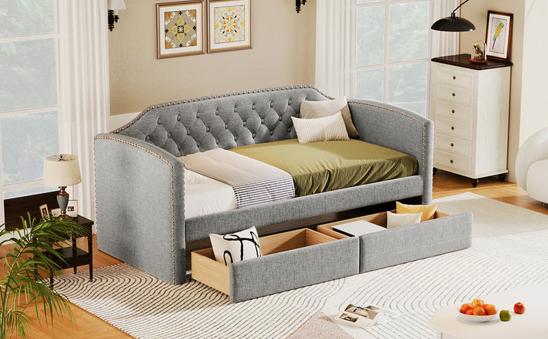 Twin Size Upholstered Daybed with Drawers for Guest Room, Small Bedroom, Study Room,Gray