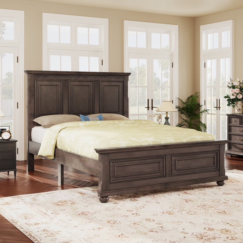 Traditional Town and Country Style Pinewood Vintage Queen Bed, Rich Brown