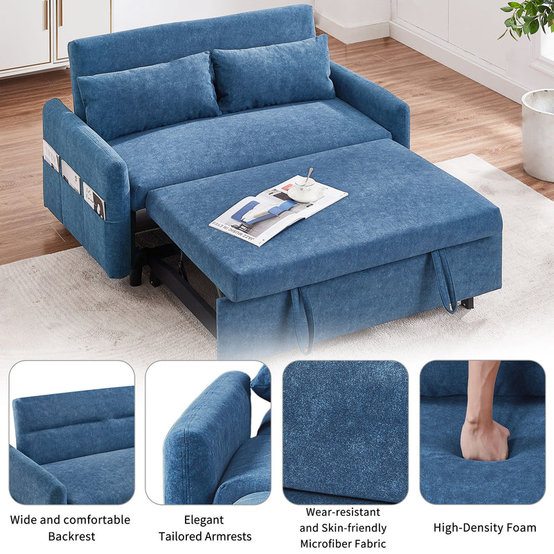 Pull Out Sleep Sofa Bed Loveseats Sofa Couch With Adjsutable Backrest, Storage Pockets, 2 Soft Pillows, USB Ports For Living Room, Bedroom, Apartment, Office