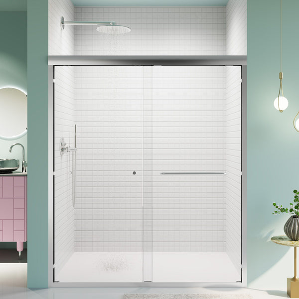 56" -60" W*70" H Semi-Frameless Double Sliding Shower Door, Bypass Shower Door, 1 / 4" (6Mm) Thick SGCC Tempered Glass Door - Chrome