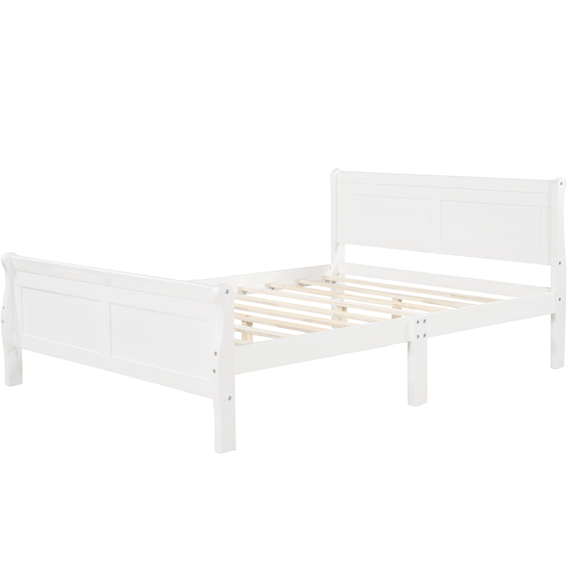 Queen Size Wood Platform Bed with Headboard and Wooden Slat Support (White)