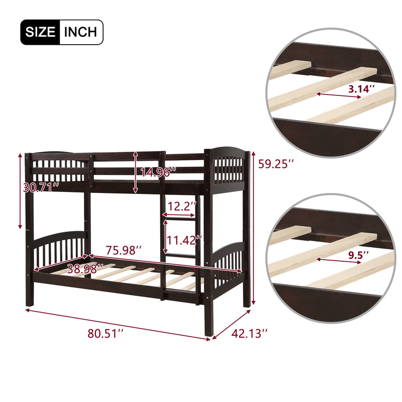 Twin Over Twin Bunk Bed With Ladder - Espresso