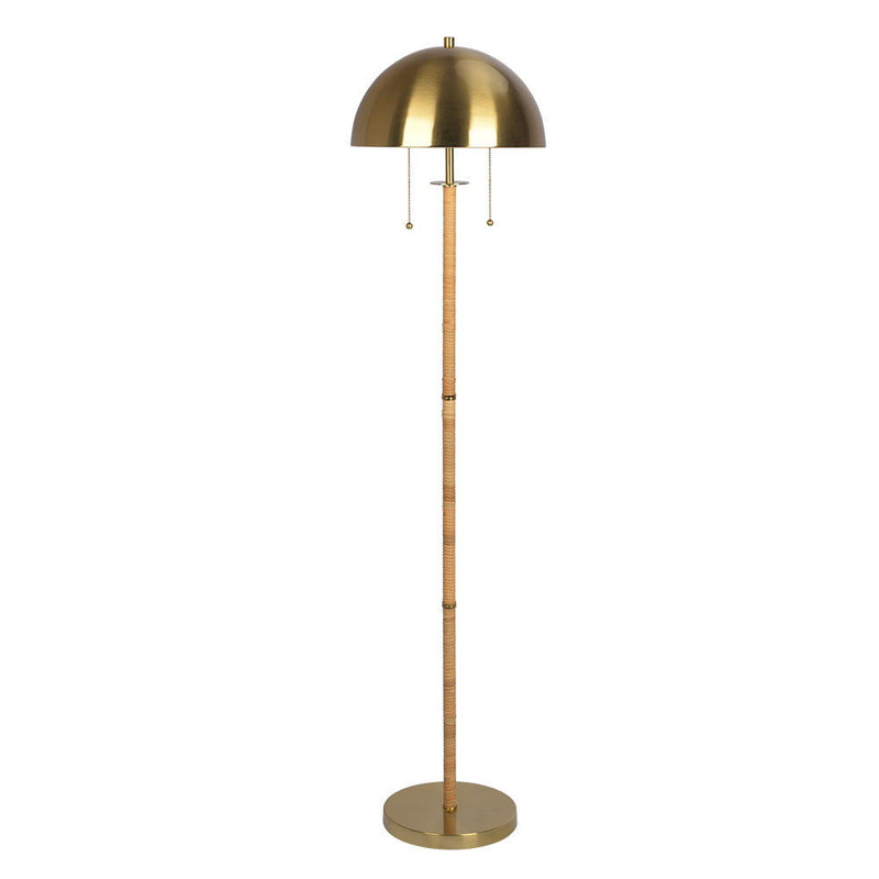 Allure - 2 Light Floor Lamp, Gold, Natural Tube, Double On / Off Pull Chain - Gold / Rattan