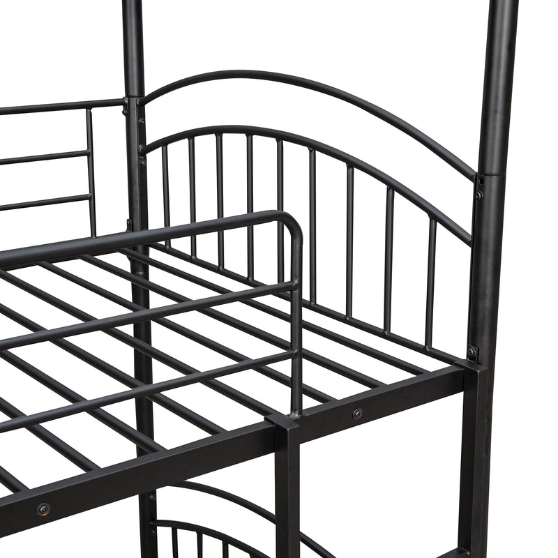 Twin Over Twin Metal Bunk Bed With Slide,Kids House Bed Black