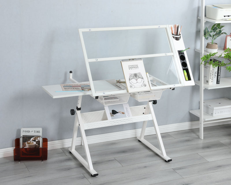 Adjustable Tempered Glass Drafting Printing Table With Chair