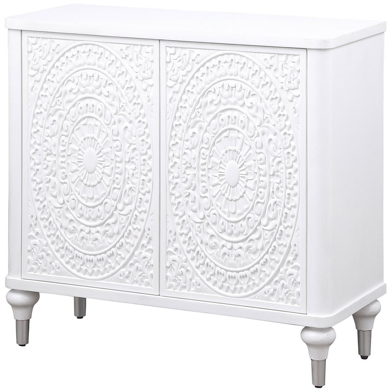 Cardella - 2 Door Mandala Accent Cabinet - Distressed White