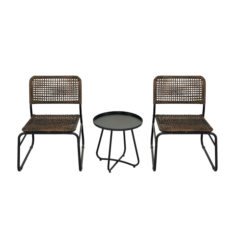 Patio Furniture Set 3 Piece Mixture Pattern PE Rattan Steel Frame And Modern Round Table - Brown / Black