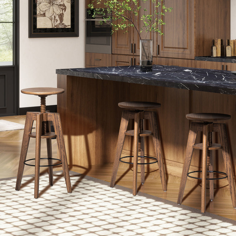 Spencer - Minimalist Oak Adjustable Bar Counter Stool - Walnut Brown Oak