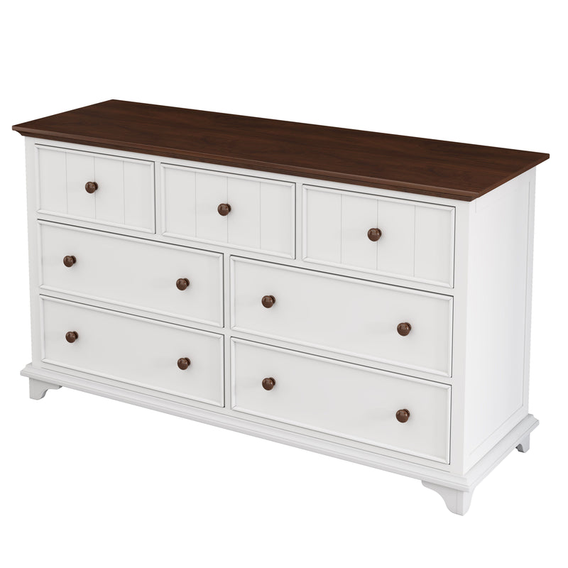 Wooden Captain Seven Drawer Dresser For Bedroom, Living Room, Kids' Room - White / Walnut