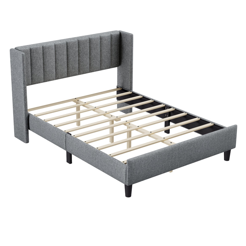 Queen size Upholstered Platform Bed Frame with Headboard, Mattress Foundation, Wood Slat Support, Quiet, no Box Spring Needed, Easy to Assemble Light Grey