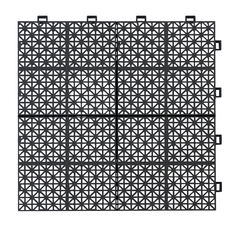 Interlocking Deck Tiles Plastic Waterproof Outdoor All Weather Anti-Slip Bathroom Shower Balcony Porch Strong Weight Capacity Upto 6613 Lbs, Rosette Pattern