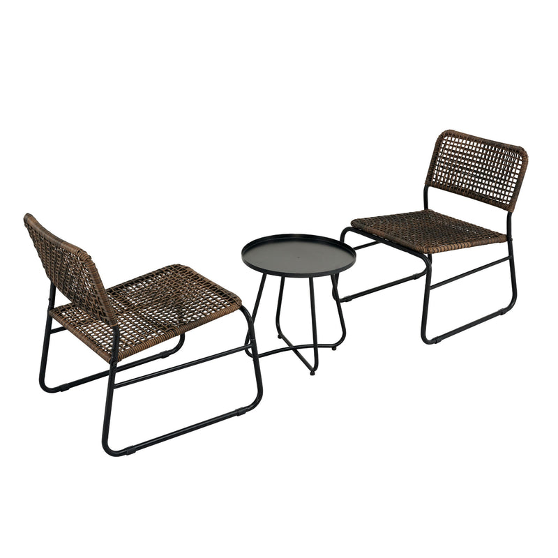 Patio Furniture Set 3 Piece Mixture Pattern PE Rattan Steel Frame And Modern Round Table - Brown / Black