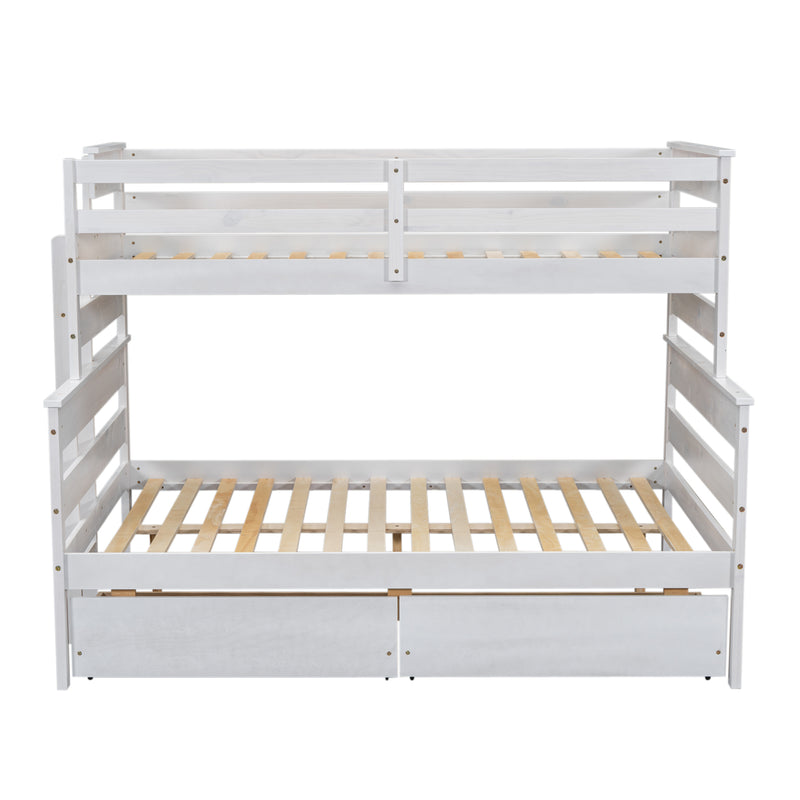 Wood Twin over Full Bunk Bed with 2 Drawers, White