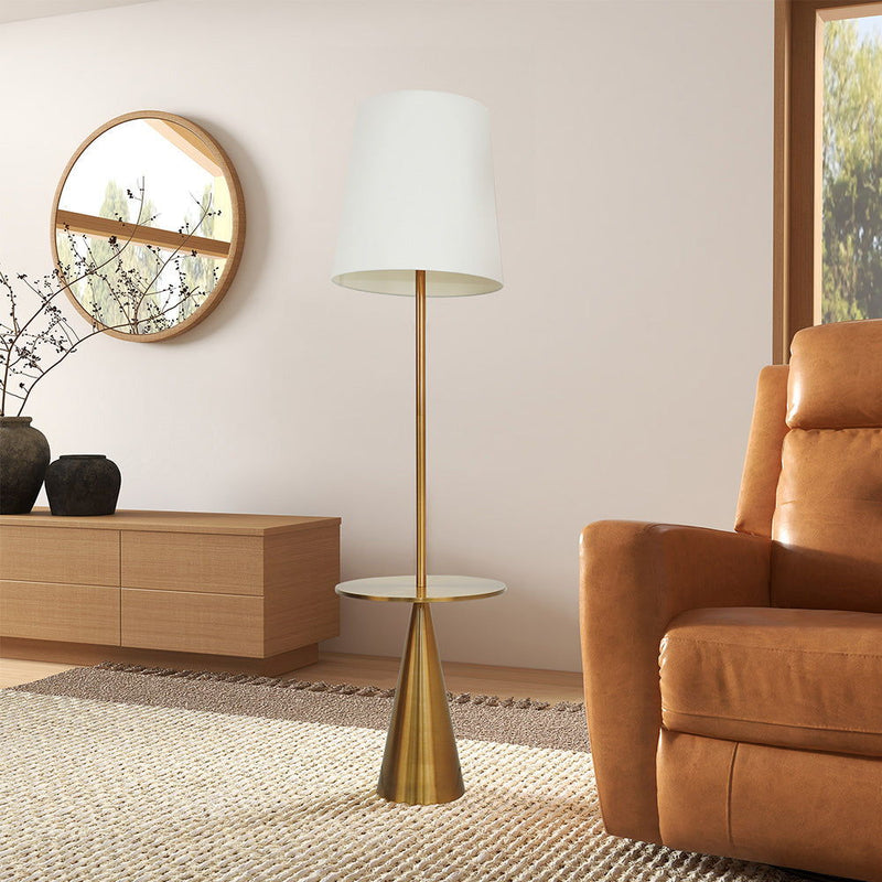 Celestial - Modern Floor Lamp With Accent Table With Large Shade - Gold / White