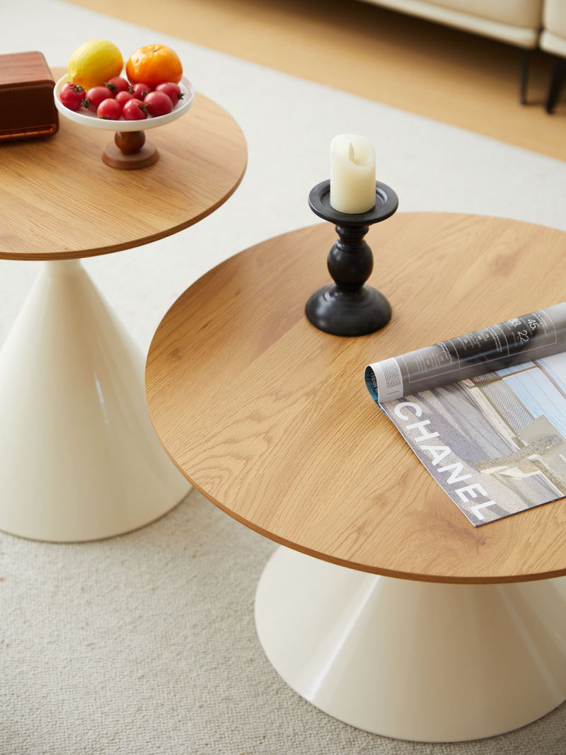 Round Coffee Table - Brown / White