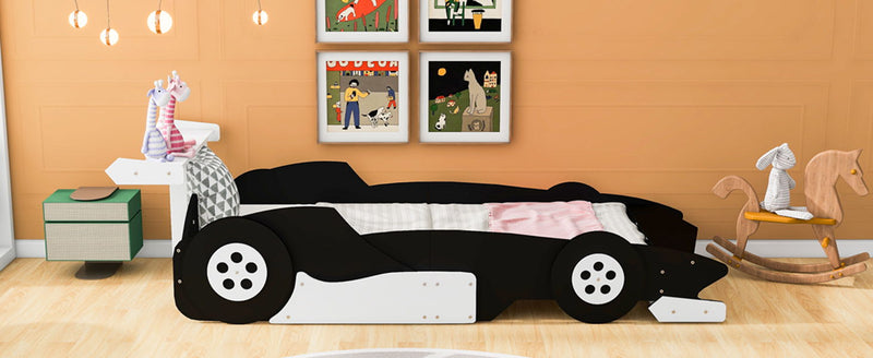 Twin Size Race Car-Shaped Platform Bed With Wheels