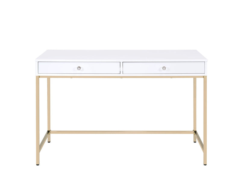 Ottey - High Gloss Gold Writing Desk - White